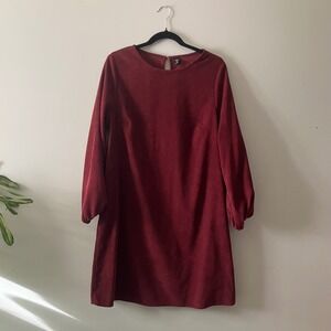 Shein Curve Burgundy Long Sleeve Courderoy Shift Dress OXL  Minimalist Fall